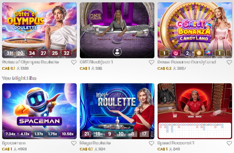 Yukon Gold Live Casino Game Section