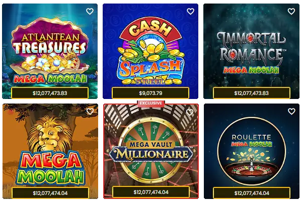 YukonGold Progressive Jackpots - Mega Moolah, Mega Vault, Immortal Romance