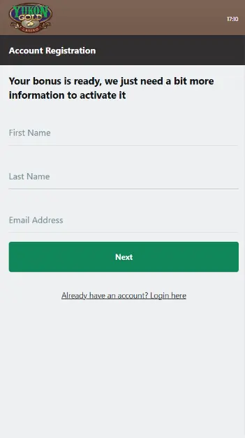 Step 1 - Fill in your first name, last name and a valid e-mail address and click Next.