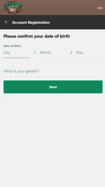 Step 2 - Enter your date of birth and choose your gender to prove that you are old enough to gamble legally.