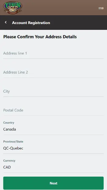 Step 4 - Input your country, province, city, postal code and currency of your account.